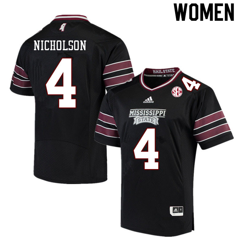 Women #4 DeCarlos Nicholson Mississippi State Bulldogs College Football Jerseys Sale-Black